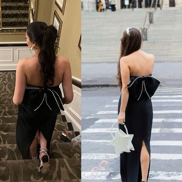 Sachin & Babi Keira Bow Column Gown black pearl Size 6 - Picture 11 of 11